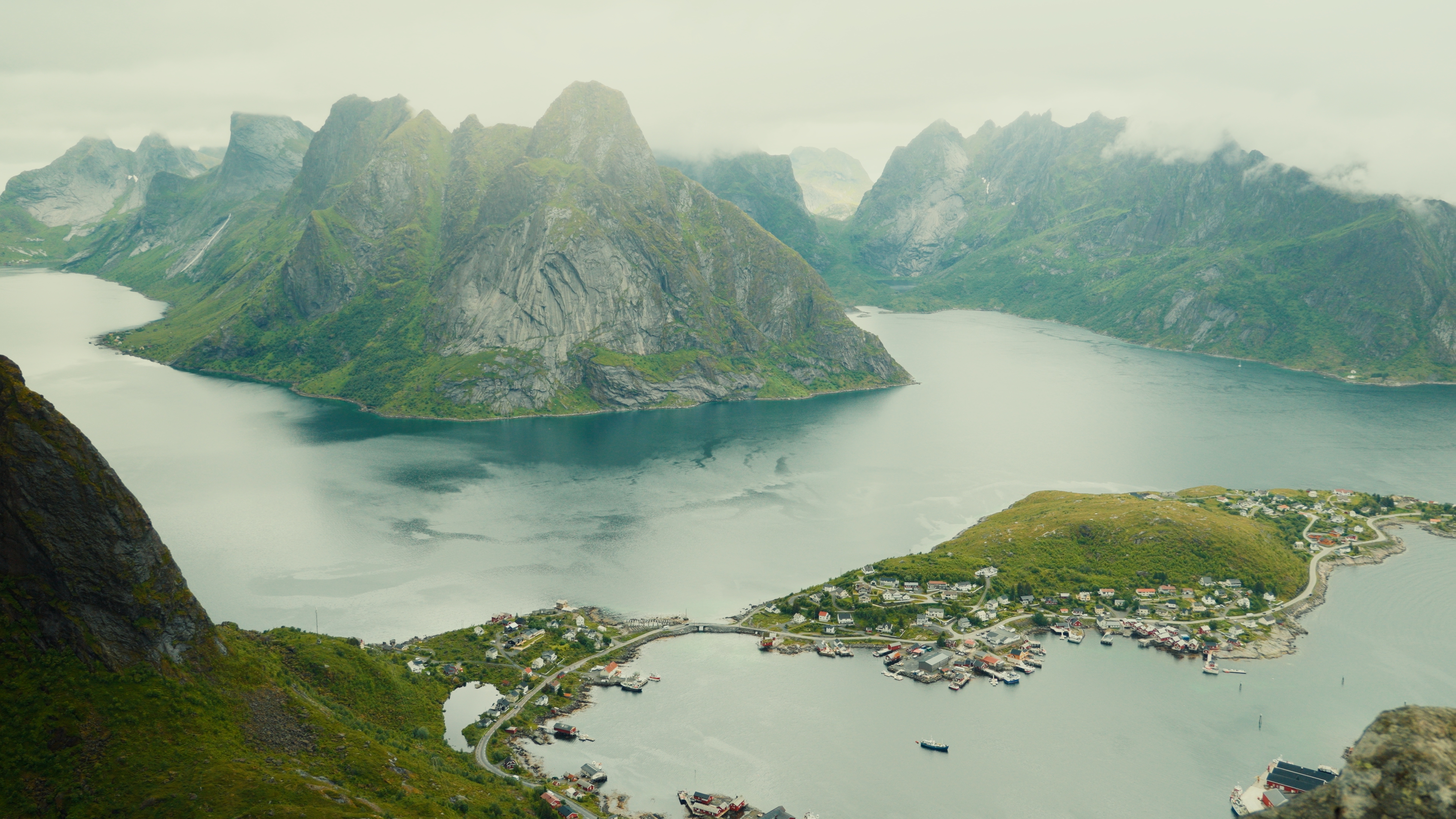Reinebringen view over Reine and Lofoten fjords